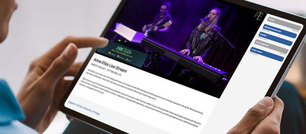 Viewer watching a music performance live stream via Patron Technology's integrated solution.