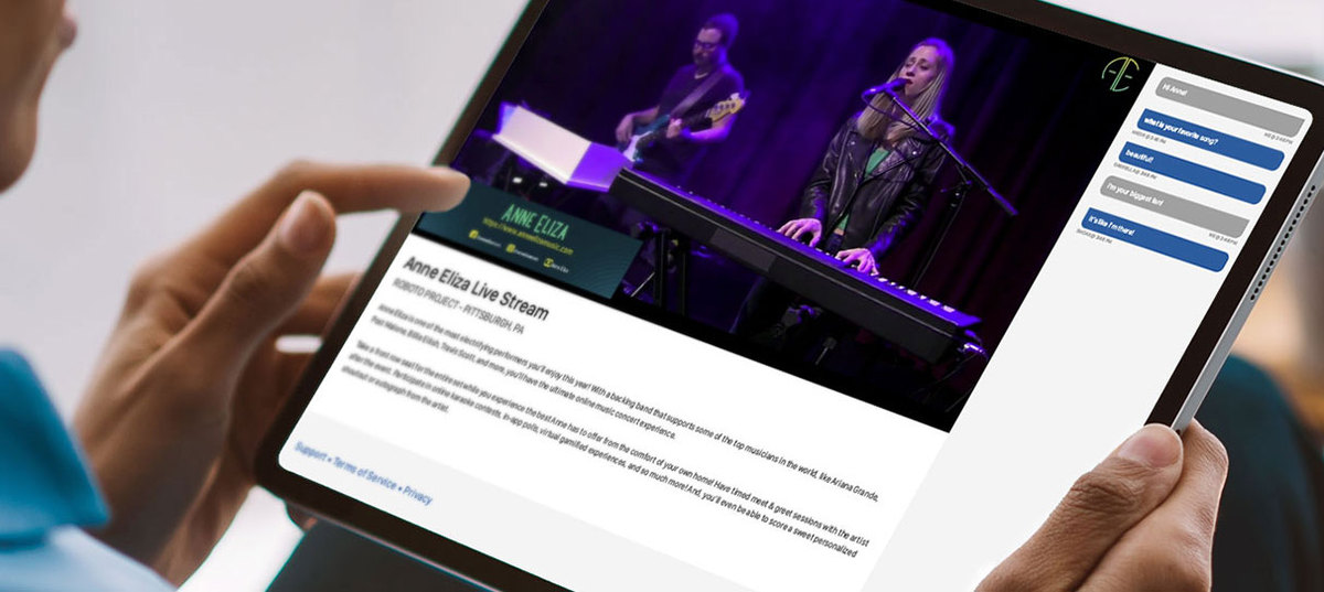 Viewer watching a music performance live stream via Patron Technology's integrated solution.